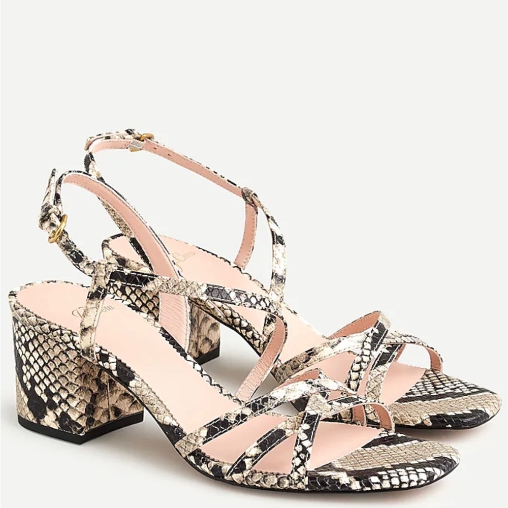 J. Crew Odette Strappy Sandals in Snake Embossed Leather Size 8.5